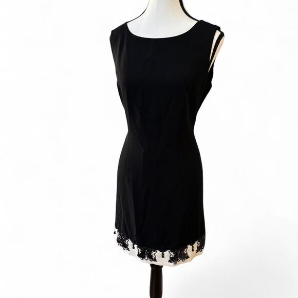 vintage y2k carole Little‎ Black Mini Beaded trim Embroidered Dress size 10. - Picture 2 of 6